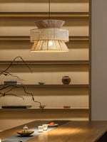 Load image into Gallery viewer, Rustic Japanese Wabi-Sabi Style Hemp Rope Rattan Drum Shape Zen Pendant Light