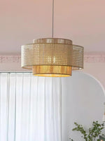 Load image into Gallery viewer, Rustic Japanese Wabi-Sabi Style Hemp Rope Rattan Drum Shape Zen Pendant Light