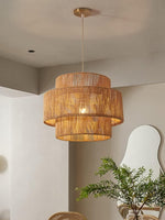 Load image into Gallery viewer, Rustic Japanese Wabi-Sabi Style Hemp Rope Rattan Drum Shape Zen Pendant Light
