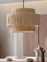 Load image into Gallery viewer, Rustic Japanese Wabi-Sabi Style Hemp Rope Rattan Drum Shape Zen Pendant Light