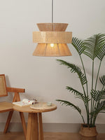 Load image into Gallery viewer, Rustic Japanese Wabi-Sabi Style Hemp Rope Rattan Drum Shape Zen Pendant Light