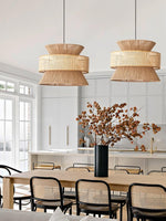 Load image into Gallery viewer, Rustic Japanese Wabi-Sabi Style Hemp Rope Rattan Drum Shape Zen Pendant Light