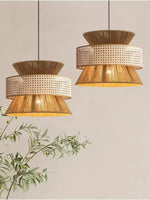 Load image into Gallery viewer, Rustic Japanese Wabi-Sabi Style Hemp Rope Rattan Drum Shape Zen Pendant Light