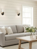 Load image into Gallery viewer, Rowan Drum Shade Wall Sconce – Fabric Sconce Light for Cozy Cottage Lighting