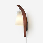 Cargar imagen en el visor de la Galería, Curved walnut and frosted glass plug-in wall lamp product view