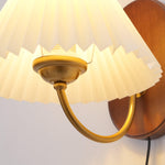 Load image into Gallery viewer, Pleated Fabric and Ash Wood Plug-In Wall Lamp product view