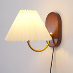 Load image into Gallery viewer, Pleated Fabric and Ash Wood Plug-In Wall Lamp product view