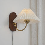 Load image into Gallery viewer, Pleated Fabric and Ash Wood Plug-In Wall Lamp alternate room view