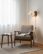 Load image into Gallery viewer, Pleated Fabric and Ash Wood Plug-In Wall Lamp product view