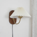Load image into Gallery viewer, Pleated Fabric and Ash Wood Plug-In Wall Lamp product view