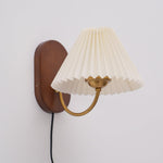 Load image into Gallery viewer, Pleated Fabric and Ash Wood Plug-In Wall Lamp product view