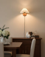 Load image into Gallery viewer, Pleated Fabric and Ash Wood Plug-In Wall Lamp product view