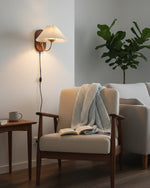 Load image into Gallery viewer, Pleated Fabric and Ash Wood Plug-In Wall Lamp product view