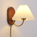 Load image into Gallery viewer, Pleated Fabric and Ash Wood Plug-In Wall Lamp product view