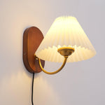 Load image into Gallery viewer, Pleated Fabric and Ash Wood Plug-In Wall Lamp product view