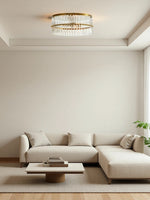 Load image into Gallery viewer, Lumora Crystal Flush Mount Light – Cut Glass Ceiling In Aged Brass