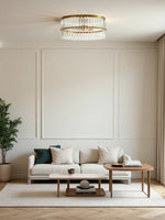 Load image into Gallery viewer, Lumora Crystal Flush Mount Light – Cut Glass Ceiling In Aged Brass