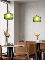 Load image into Gallery viewer, Japanese Vintage Simple Brass Glass Ribbed Cylinder Pendant Light
