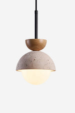 Load image into Gallery viewer, Modern Minimalist Hemisphere Travertine Wood Pendant Lamp