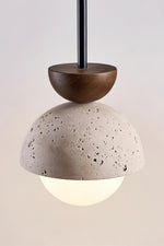 Load image into Gallery viewer, Modern Minimalist Hemisphere Travertine Wood Pendant Lamp
