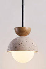 Load image into Gallery viewer, Modern Minimalist Hemisphere Travertine Wood Pendant Lamp