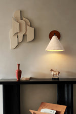 Load image into Gallery viewer, Travertine Wall Sconce - Natural Stone Sconce with Tapered Shade