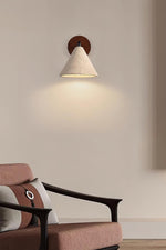 Load image into Gallery viewer, Travertine Wall Sconce - Natural Stone Sconce with Tapered Shade