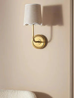 Load image into Gallery viewer, Elegant Curve-Arm Fabric Shade Wall Sconce – Modern Metal Base Wall Light for Living Room