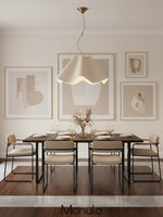 Load image into Gallery viewer, Oslan Linen Scalloped Pendant Light - Ivory Fabric Shade For Dining