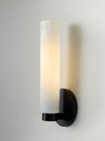 Load image into Gallery viewer, Rivora Fluted Glass Tube Sconce - Classic Ribbed Vanity Lighting