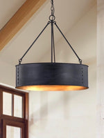 Load image into Gallery viewer, Drum Pendant Light – Industrial Black Pendant Light for Dining Room