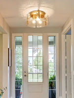 Load image into Gallery viewer, Vintage Semi Flush Mount Ceiling Light - Black and Glass Ceiling Fixture