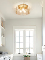 Load image into Gallery viewer, Vintage Semi Flush Mount Ceiling Light - Black and Glass Ceiling Fixture