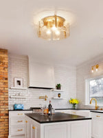 Load image into Gallery viewer, Vintage Semi Flush Mount Ceiling Light - Black and Glass Ceiling Fixture