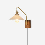 Cargar imagen en el visor de la Galería, Walnut-Backed Brass and Glass Plug-In Wall Lamp product view 1