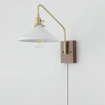 Cargar imagen en el visor de la Galería, Walnut-Backed Brass and Glass Plug-In Wall Lamp product view 4