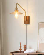 Cargar imagen en el visor de la Galería, Walnut-Backed Brass and Glass Plug-In Wall Lamp product view 14