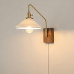 Cargar imagen en el visor de la Galería, Walnut-Backed Brass and Glass Plug-In Wall Lamp product view 16