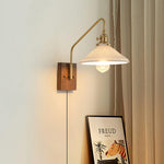 Cargar imagen en el visor de la Galería, Walnut-Backed Brass and Glass Plug-In Wall Lamp product view 18
