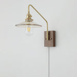 Cargar imagen en el visor de la Galería, Walnut-Backed Brass and Glass Plug-In Wall Lamp product view 19