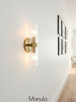Cargar imagen en el visor de la Galería, Lámpara de pared doble Rivora con tubo de vidrio acanalado: iluminación de pared contemporánea para la entrada