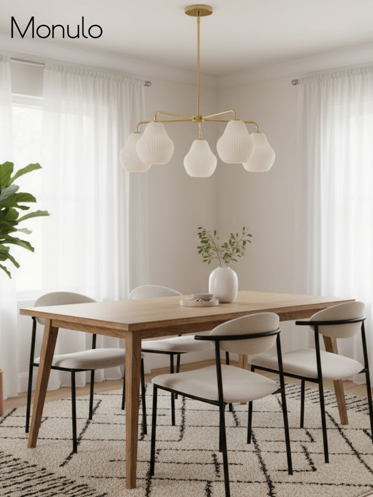 Lámpara de araña de cristal Rivrona de 5 luces - Pantalla moderna de cristal acanalado en forma de pera