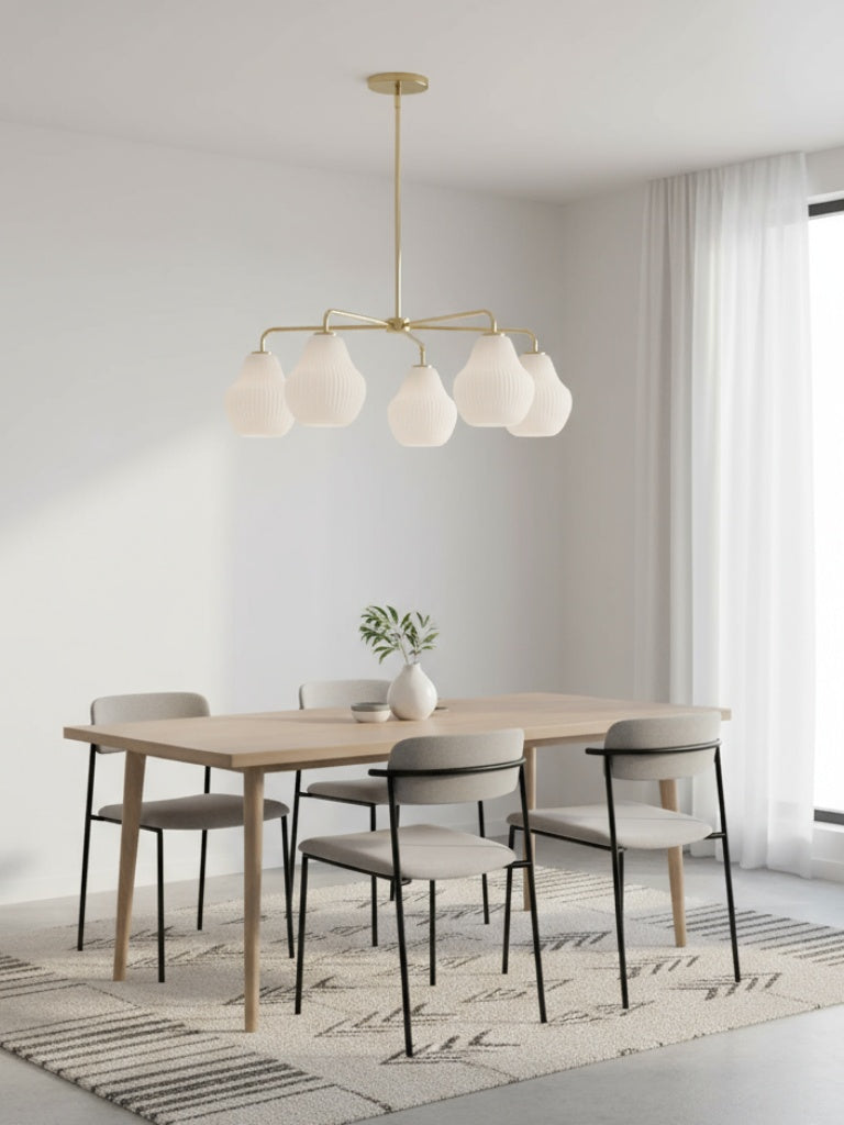 Lámpara de araña de cristal Rivrona de 5 luces - Pantalla moderna de cristal acanalado en forma de pera