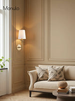 Load image into Gallery viewer, Rowan Classic Linen Wall Sconce - Brass Light With Fabric Drum Shade