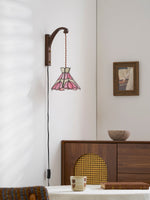 Cargar imagen en el visor de la Galería, Pink Petal Stained-Glass Plug-In Wall Sconce product view
