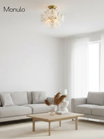 Cargar imagen en el visor de la Galería, Lámpara de techo redonda de disco de vidrio Sevra, de latón, para dormitorio