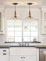Load image into Gallery viewer, Vintage Brass Clear Glass Flower Pendant Light For Kitchen Island
