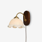 Load image into Gallery viewer, Scalloped Glass and Walnut Plug-In Wall Sconce product view 1