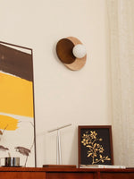 Cargar imagen en el visor de la Galería, Lámpara de pared redonda de madera de travertino estilo Wabi-Sabi