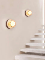 Cargar imagen en el visor de la Galería, Lámpara de pared redonda de madera de travertino estilo Wabi-Sabi